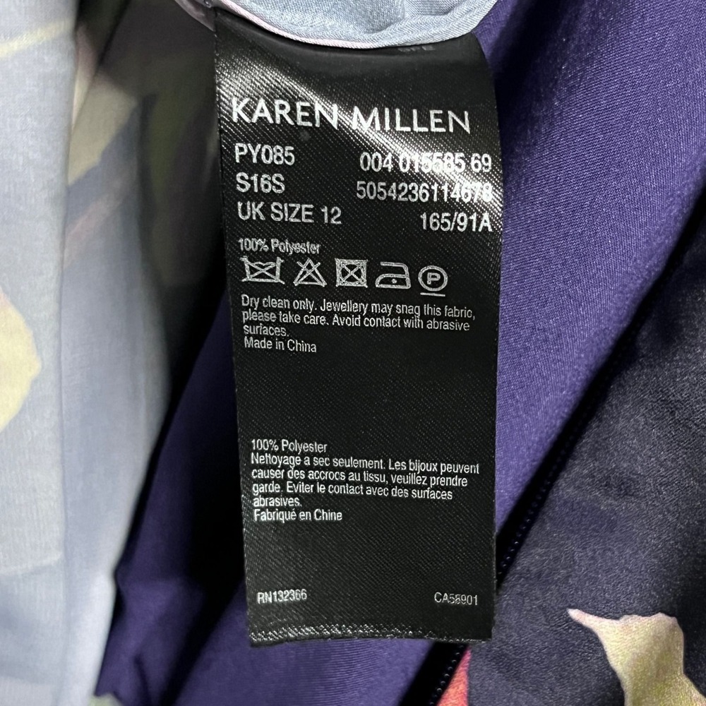 Karen Millen Atelier Pants Jumpsuit 8 Navy Purple Floral Halter Wide Leg 4055 - Picture 5 of 9